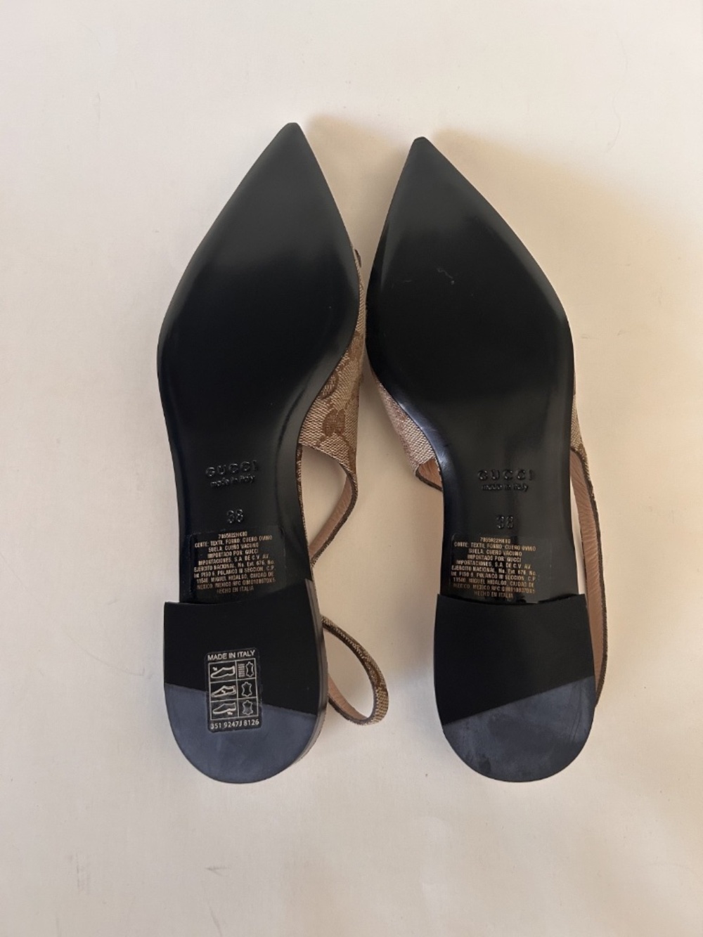 Gucci Beige Brown GG Canvas Pointed Toe Slingback Flats - Picture 6 of 8